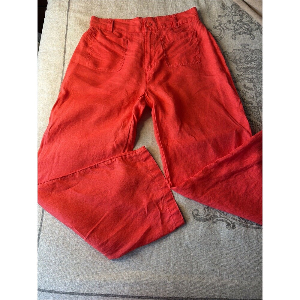 100% Linen Pants Coral Wide Leg High Rise Womens 8 Casual Nicole Miller New York